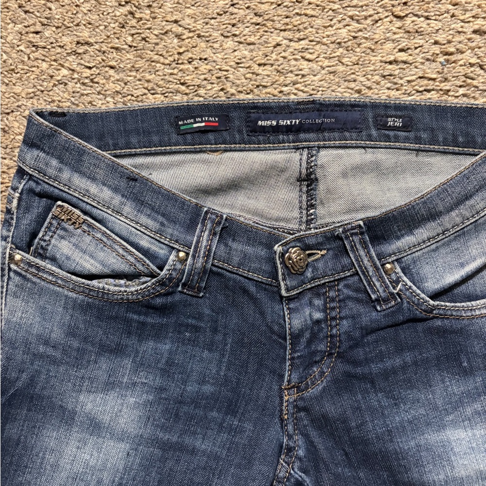 Miss Sixty Dark Blue Washed Skinny Jeans Mid Low Rise Silver Zippers Detail - Picture 3 of 5